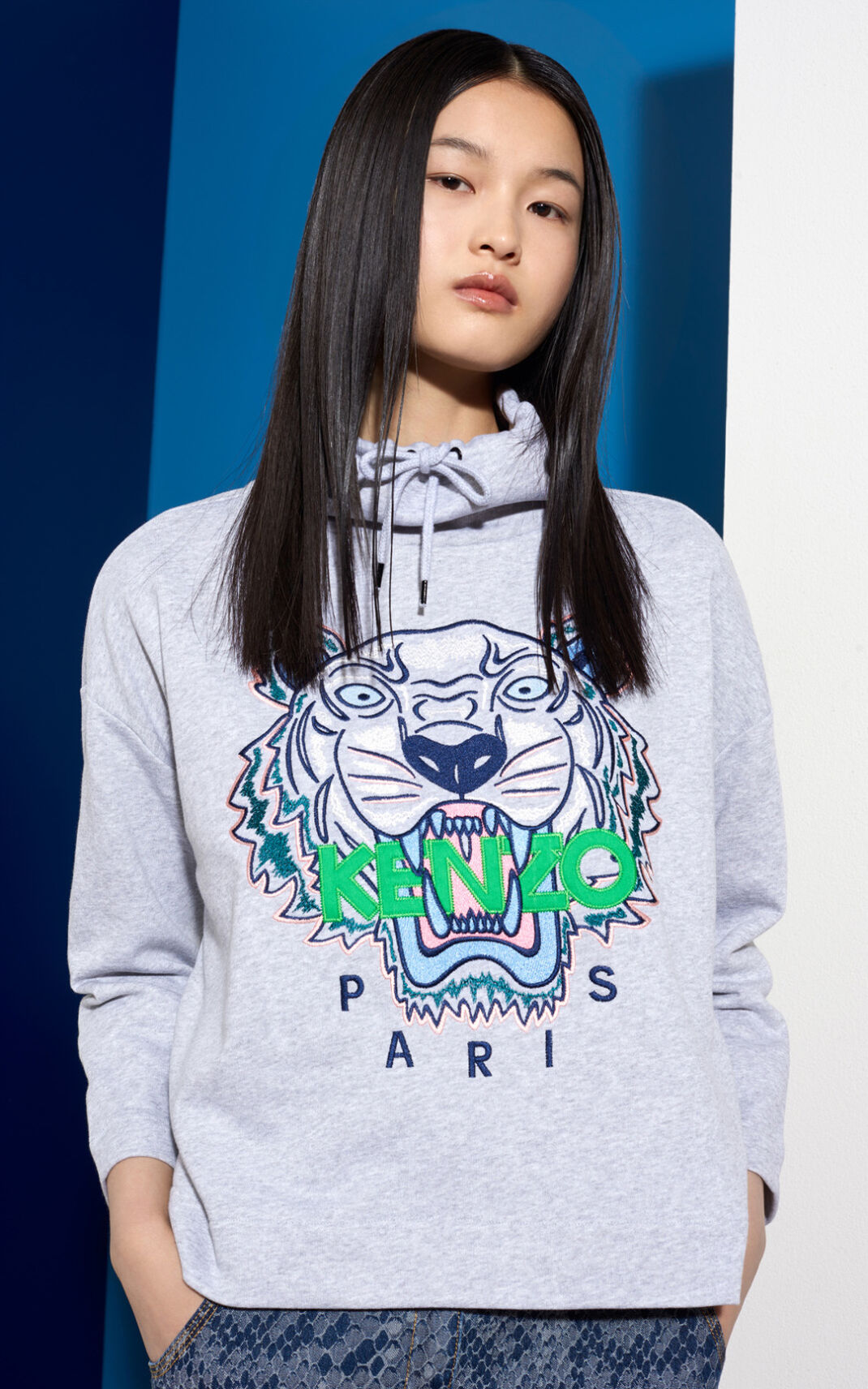 Kenzo Funnel Neck Tiger Dukserice Ženske - Sive - Hrvatska HASZLF057